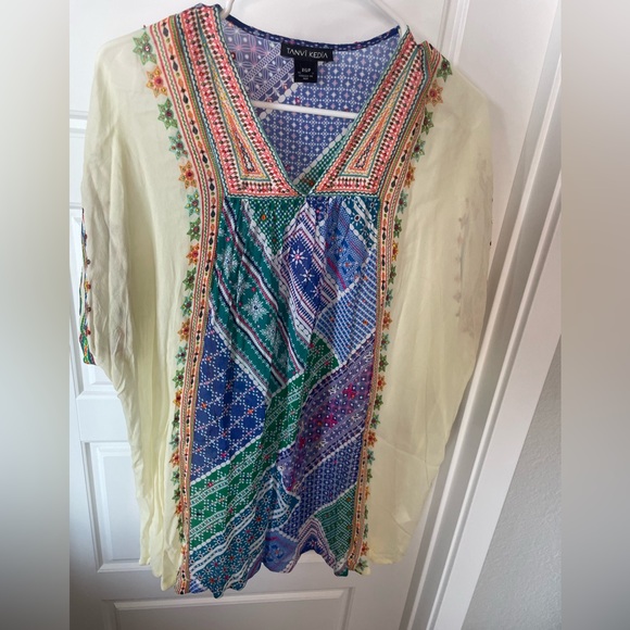 Tanvi Kedia Blouse Size XXS/P Multicolor Sequin Beaded Oversized Flowy Sheer - Picture 3 of 7